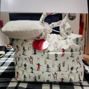 Ski Print Quilted Betsy johnson Tote Bag with travel pillow